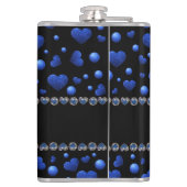 Aangepaste naam, blauw hartglitterpatroon heupfles (Achterkant)