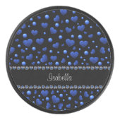 Aangepaste naam, blauw hartglitterpatroon hockey puck (Voorkant)