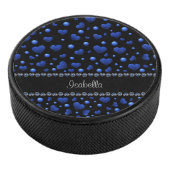 Aangepaste naam, blauw hartglitterpatroon hockey puck (3/4)