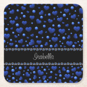 Aangepaste naam, blauw hartglitterpatroon kartonnen onderzetters (Voorkant)