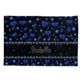 Aangepaste naam, blauw hartglitterpatroon kussensloop (Achterkant-Links)