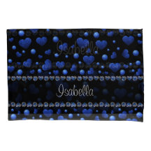 Aangepaste naam, blauw hartglitterpatroon