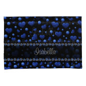 Aangepaste naam, blauw hartglitterpatroon kussensloop (Voorkant-Rechts)