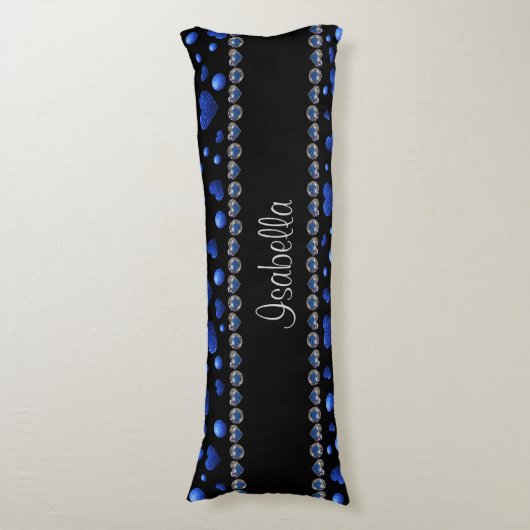 Aangepaste naam, blauw hartglitterpatroon lichaamskussen (Voorkant Verticaal)