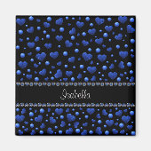 Aangepaste naam, blauw hartglitterpatroon magneet (Voorkant)
