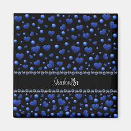 Aangepaste naam, blauw hartglitterpatroon magneet