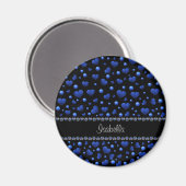 Aangepaste naam, blauw hartglitterpatroon magneet (Voorkant / Achterkant)