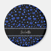 Aangepaste naam, blauw hartglitterpatroon magneet (Voorkant)
