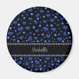 Aangepaste naam, blauw hartglitterpatroon magneet