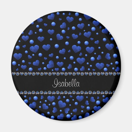 Aangepaste naam, blauw hartglitterpatroon magneet (Voorkant)