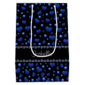 Aangepaste naam, blauw hartglitterpatroon medium cadeauzakje (Achterkant)