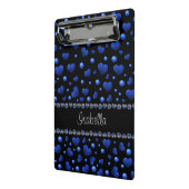 Aangepaste naam, blauw hartglitterpatroon mini klembord (Angled2)