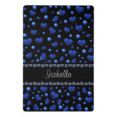 Aangepaste naam, blauw hartglitterpatroon mini klembord (Achterkant)