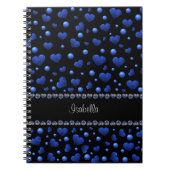 Aangepaste naam, blauw hartglitterpatroon notitieboek (Voorkant)