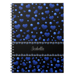 Aangepaste naam, blauw hartglitterpatroon notitieboek