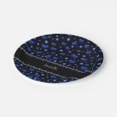 Aangepaste naam, blauw hartglitterpatroon papieren bordje (Gekanteld)
