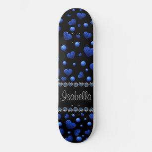 Aangepaste naam, blauw hartglitterpatroon persoonlijk skateboard