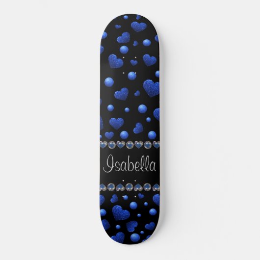 Aangepaste naam, blauw hartglitterpatroon persoonlijk skateboard (Voorkant)