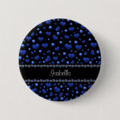 Aangepaste naam, blauw hartglitterpatroon ronde button 5,7 cm (Voorkant)