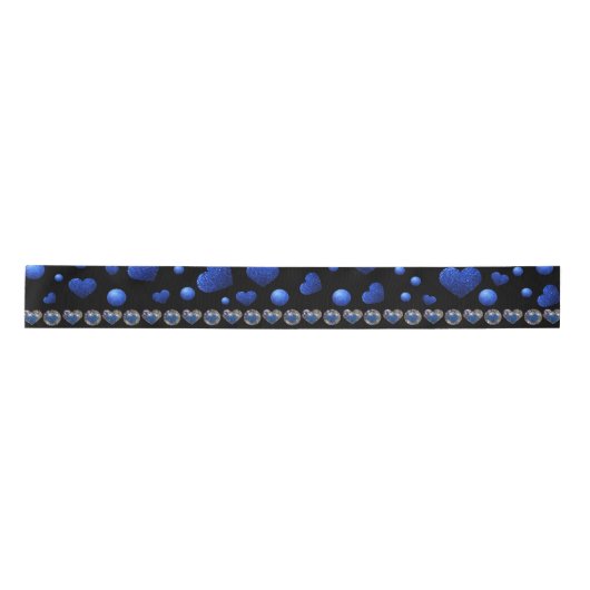 Aangepaste naam, blauw hartglitterpatroon satijnen lint (Voorkant)