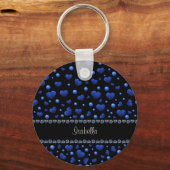 Aangepaste naam, blauw hartglitterpatroon sleutelhanger (Voorkant)