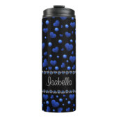 Aangepaste naam, blauw hartglitterpatroon thermosbeker (Voorkant)