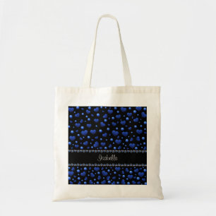 Aangepaste naam, blauw hartglitterpatroon tote bag