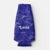 Aangepaste naam blauw marmerpatroon flesjeskoeler (Voorkant)