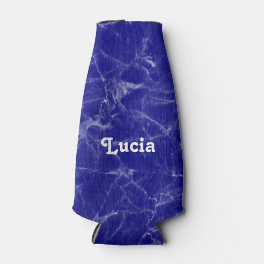 Aangepaste naam blauw marmerpatroon flesjeskoeler (Voorkant)