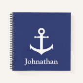 Aangepaste naam Blauw Nautical Spiral notebook Notitieboek (Voorkant)