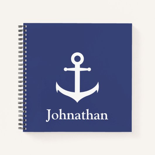 Aangepaste naam Blauw Nautical Spiral notebook Notitieboek (Voorkant)