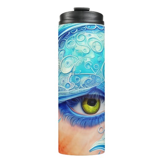 Aangepaste naam Blauw oog Abstracte Fantasy  Thermosbeker (Voorkant)