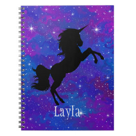 Aangepaste naam Blauw/Paarse Galaxy Unicorn-laptop Notitieboek