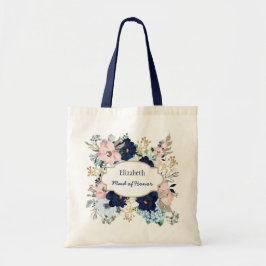 Aangepaste naam Blauw Roze Roze Bridal Tote Bag