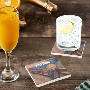 Aangepaste naam blauw sinaasappel Het Schreeuw sch Stenen Onderzetter