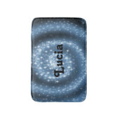 Aangepaste naam blauw spiraalsterpatroon badmat (Voorkant Verticaal)
