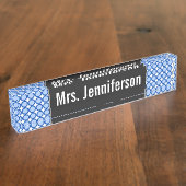 Aangepaste naam + blauw Stip/cirkelpatroon Naambordje (Zijkant)