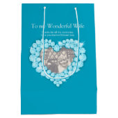 Aangepaste naam blauw topaz 4e verjaardag foto tas medium cadeauzakje (Achterkant)