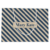 Aangepaste naam blauw/vanille strepen groot cadeauzakje (Achterkant)
