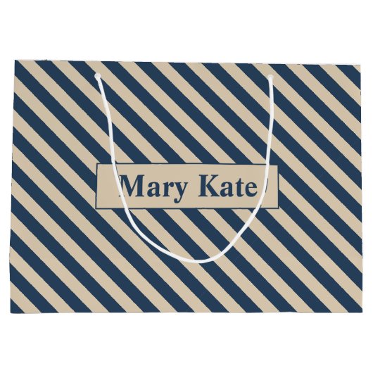 Aangepaste naam blauw/vanille strepen groot cadeauzakje (Achterkant)