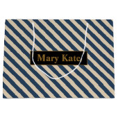 Aangepaste naam blauw/vanille strepen groot cadeauzakje (Voorkant)