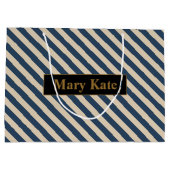 Aangepaste naam blauw/vanille strepen groot cadeauzakje (Achterkant)