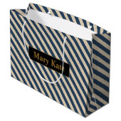 Aangepaste naam blauw/vanille strepen groot cadeauzakje (Achterkant Gekanteld)