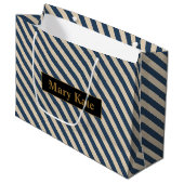 Aangepaste naam blauw/vanille strepen groot cadeauzakje (Voorkant Gekanteld)