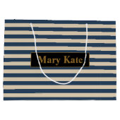 Aangepaste naam blauw/vanille strepen groot cadeauzakje (Achterkant)