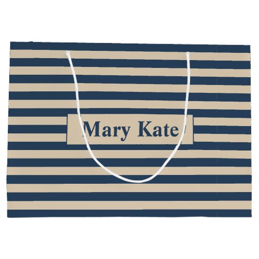 Aangepaste naam blauw/vanille strepen groot cadeauzakje (Achterkant)