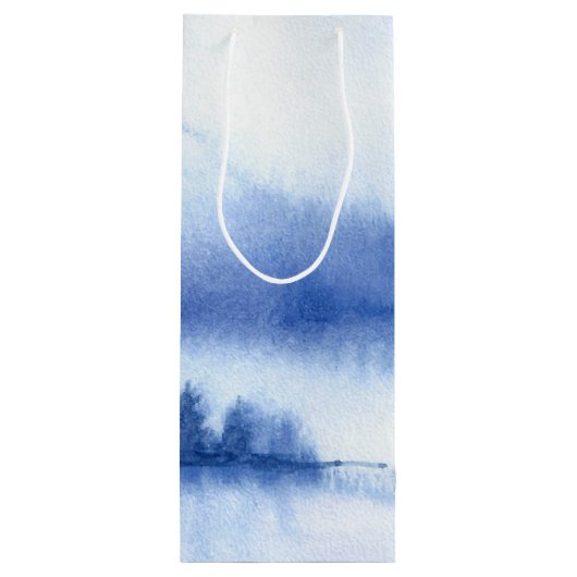 Aangepaste naam | Blauw winterwoudboordocument Wijn Cadeautas (Achterkant)