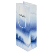 Aangepaste naam | Blauw winterwoudboordocument Wijn Cadeautas (Voorkant Gekanteld)