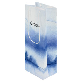 Aangepaste naam | Blauw winterwoudboordocument Wijn Cadeautas