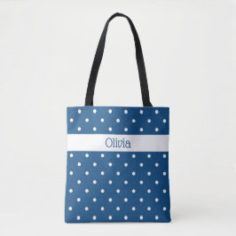 Aangepaste naam Blauw wit polaire dot patroon Tote Bag